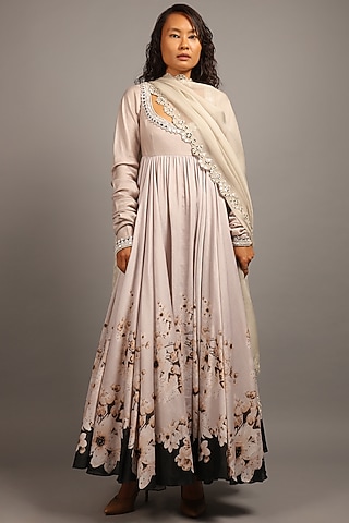 Blush Cream Chanderi Silk Anarkali Set by Sailex