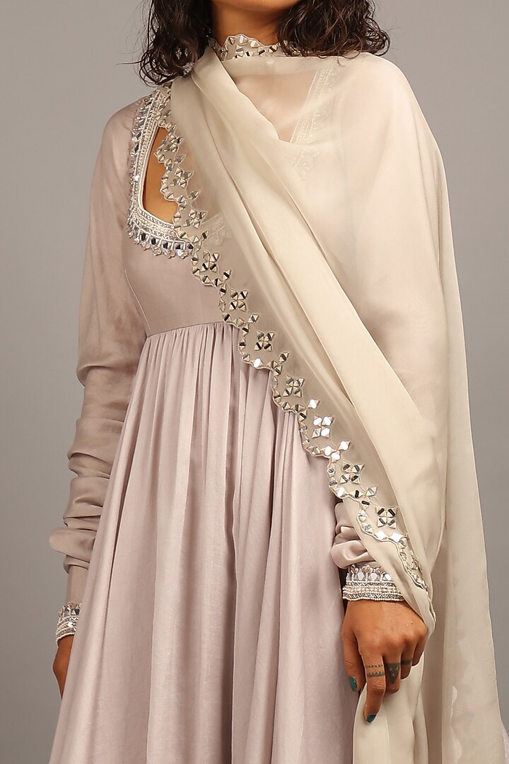Blush Cream Chanderi Silk Wedding Anarkali Set by Sailex at Pernia's Pop Up Shop