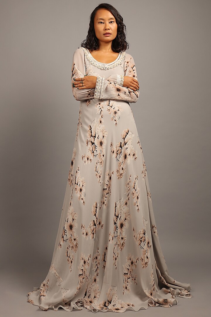 Smoky Grey Georgette Slip Dress by Sailex
