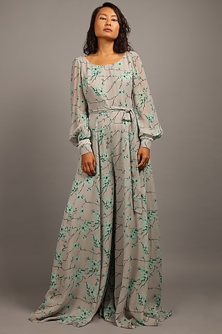 Smoky Grey Georgette Jumpsuit by Sailex