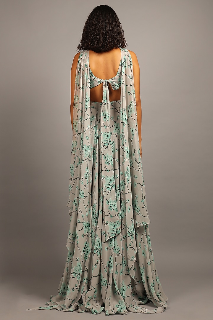 Smoky Grey Georgette Printed Wedding Lehenga Set by Sailex at Pernia's Pop Up Shop