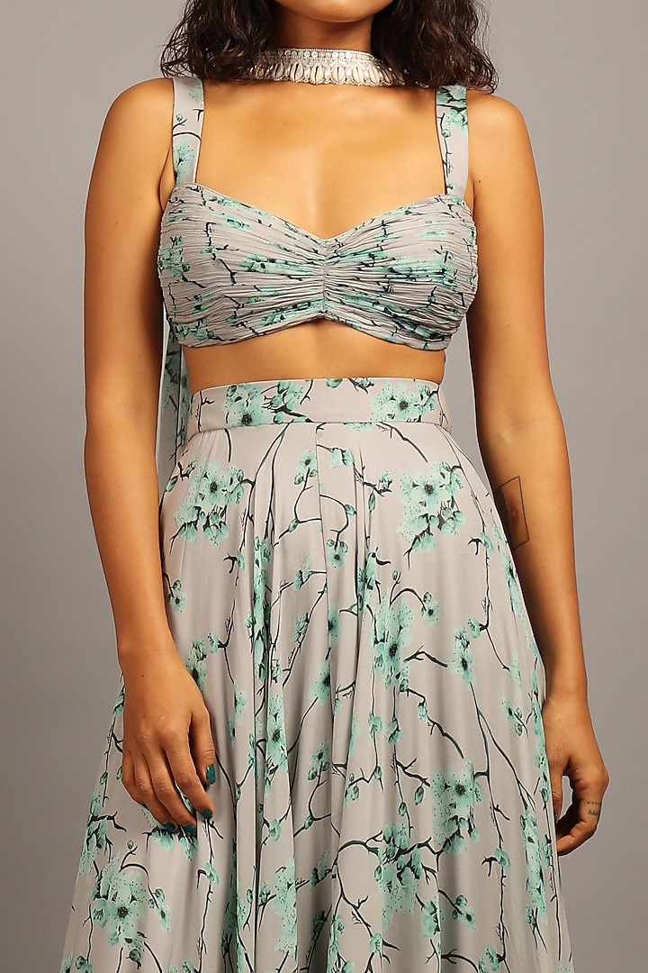Smoky Grey Georgette Printed Wedding Lehenga Set by Sailex at Pernia's Pop Up Shop