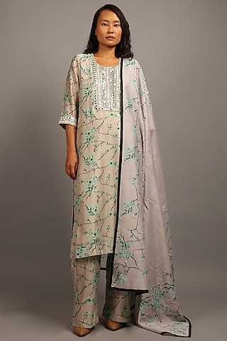 Smoke Grey Embroidered Kurta Set by Sailex