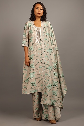 Smoke Grey Chanderi Silk Kurta Set by Sailex