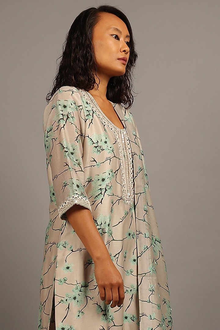 Smoke Grey Chanderi Silk Kurta Set by Sailex at Pernia's Pop Up Shop