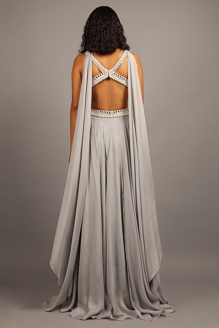Smoke Grey Embroidered Wedding Lehenga Set by Sailex at Pernia's Pop Up Shop