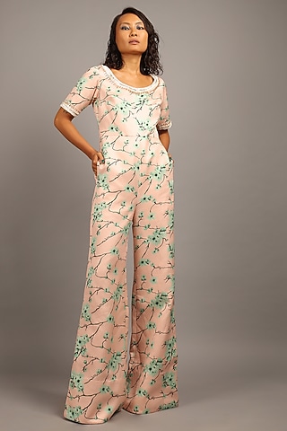 Blush Pink Embroidered Choli Jumpsuit by Sailex