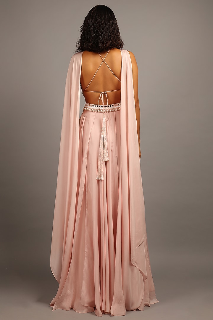 Blush Pink Flat Chiffon Wedding Lehenga Set by Sailex at Pernia's Pop Up Shop