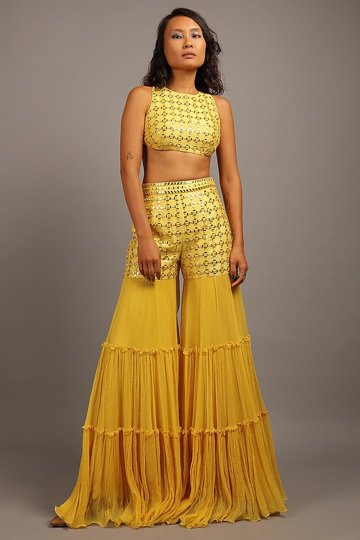 Sunshine Crinkled Chiffon Wedding Sharara Set by Sailex at Pernia's Pop Up Shop