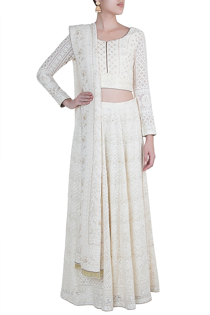 Ivory Lucknowi Wedding Lehenga Set by Sole Affair at Pernia's Pop Up Shop