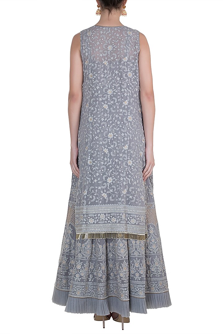 Grey Lucknowi Bustier Engagement Gown With Jacket by Sole Affair at Pernia's Pop Up Shop