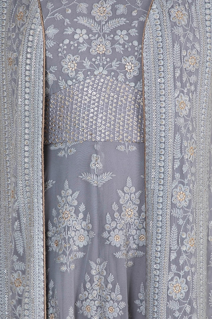 Grey Lucknowi Bustier Engagement Gown With Jacket by Sole Affair at Pernia's Pop Up Shop