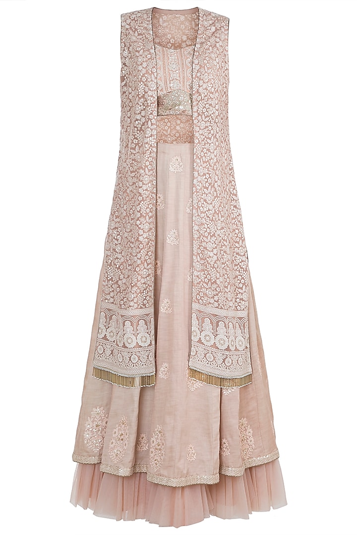 Nude Lucknowi Jacket Wedding Lehenga Set by Sole Affair at Pernia's Pop Up Shop