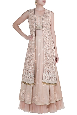 Nude Lucknowi Jacket Lehenga Set by Sole Affair