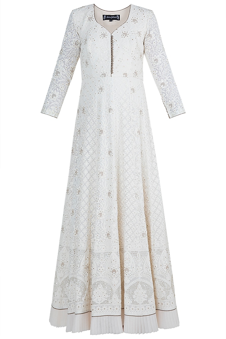 Ivory Lucknowi Wedding Anarkali Gown With Dupatta by Sole Affair at Pernia's Pop Up Shop