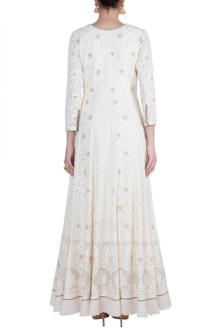 Ivory Lucknowi Wedding Anarkali Gown With Dupatta by Sole Affair at Pernia's Pop Up Shop