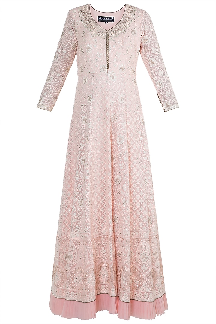Rose Pink Lucknowi Anarkali With Dupatta by Sole Affair