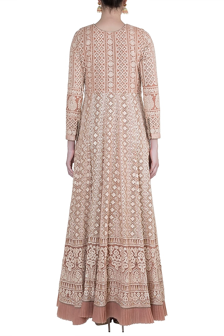 Nude Lucknowi Wedding Anarkali Kurta With Dupatta by Sole Affair at Pernia's Pop Up Shop