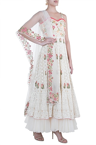 Ivory Anarkali Bustier Gown With Dupatta by Sole Affair