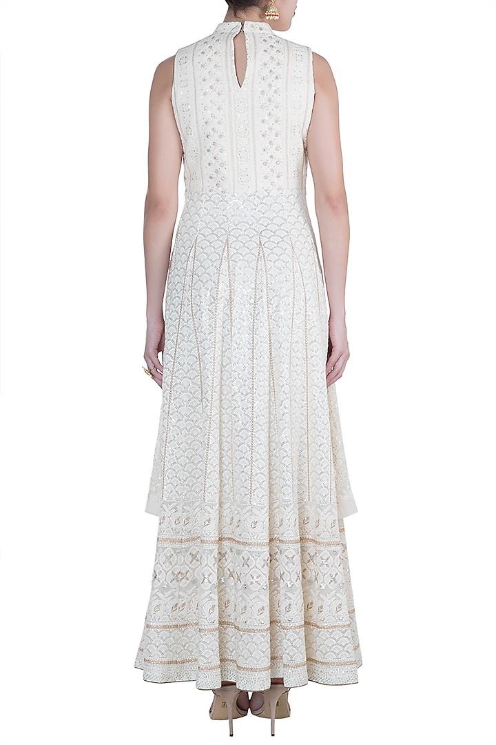 Ivory Anarkali Jacket Engagement Gown With Dupatta by Sole Affair at Pernia's Pop Up Shop