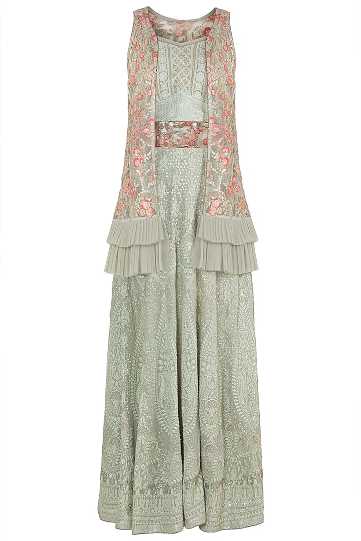 Olive Green Embroidered Jacket Wedding Lehenga Set by Sole Affair at Pernia's Pop Up Shop