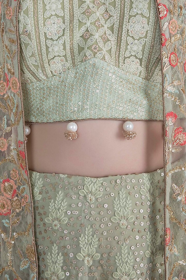 Olive Green Embroidered Jacket Wedding Lehenga Set by Sole Affair at Pernia's Pop Up Shop