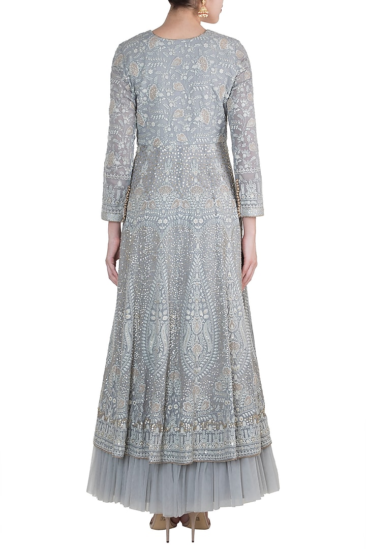 Grey Lucknowi Wedding Anarkali Gown With Dupatta by Sole Affair at Pernia's Pop Up Shop