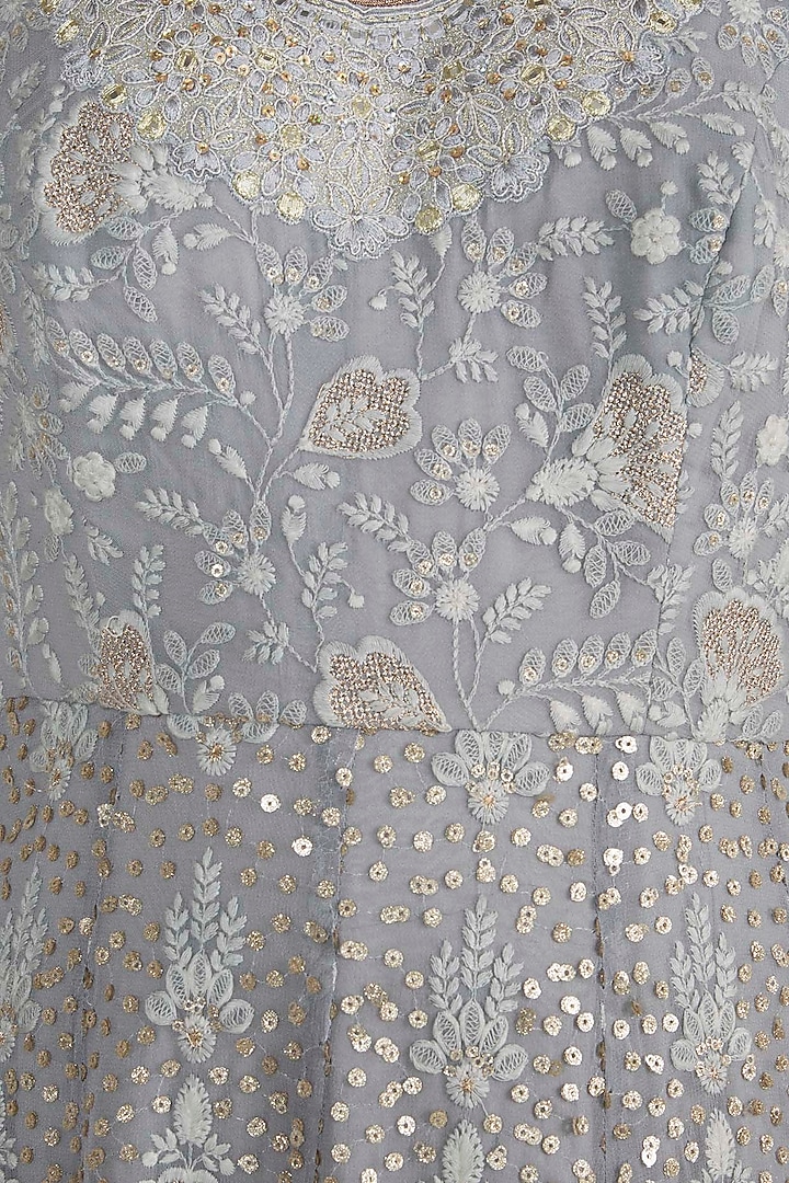 Grey Lucknowi Wedding Anarkali Gown With Dupatta by Sole Affair at Pernia's Pop Up Shop