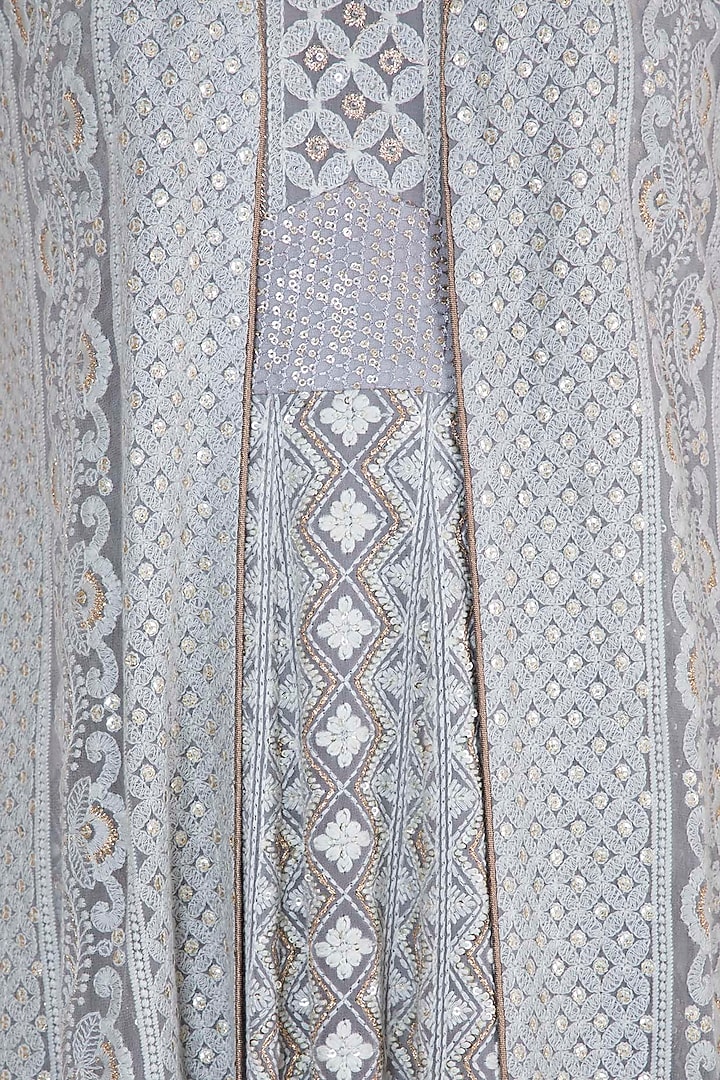 Silver Grey Lucknowi Engagement Gown With Jacket by Sole Affair at Pernia's Pop Up Shop