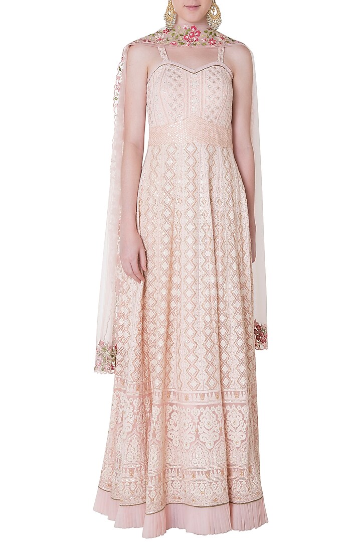 Rose pink embroidered lehenga set available only at Pernia's Pop Up Shop.
