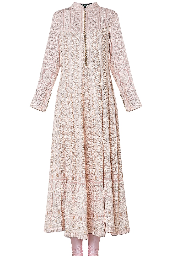 Rose pink embroidered kurta set by SOLE AFFAIR
