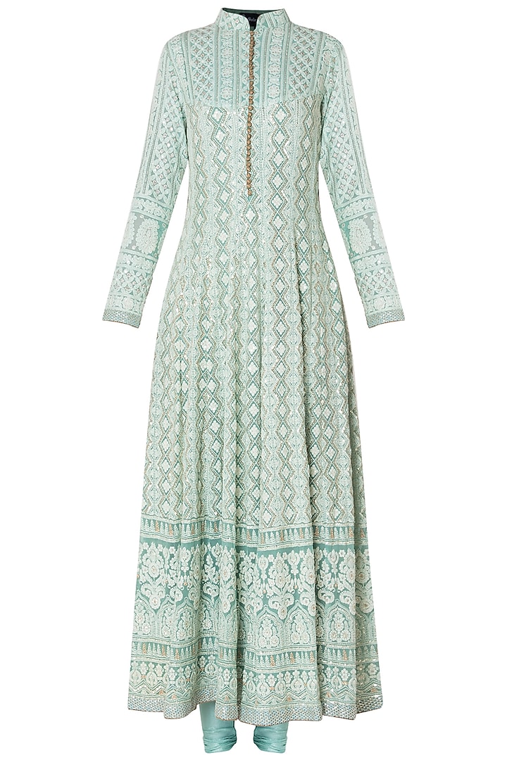 Jade green embroidered kurta set available only at Pernia's Pop Up Shop.