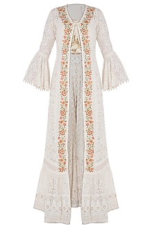 Ivory embroidered jacket and trouser set main image 1