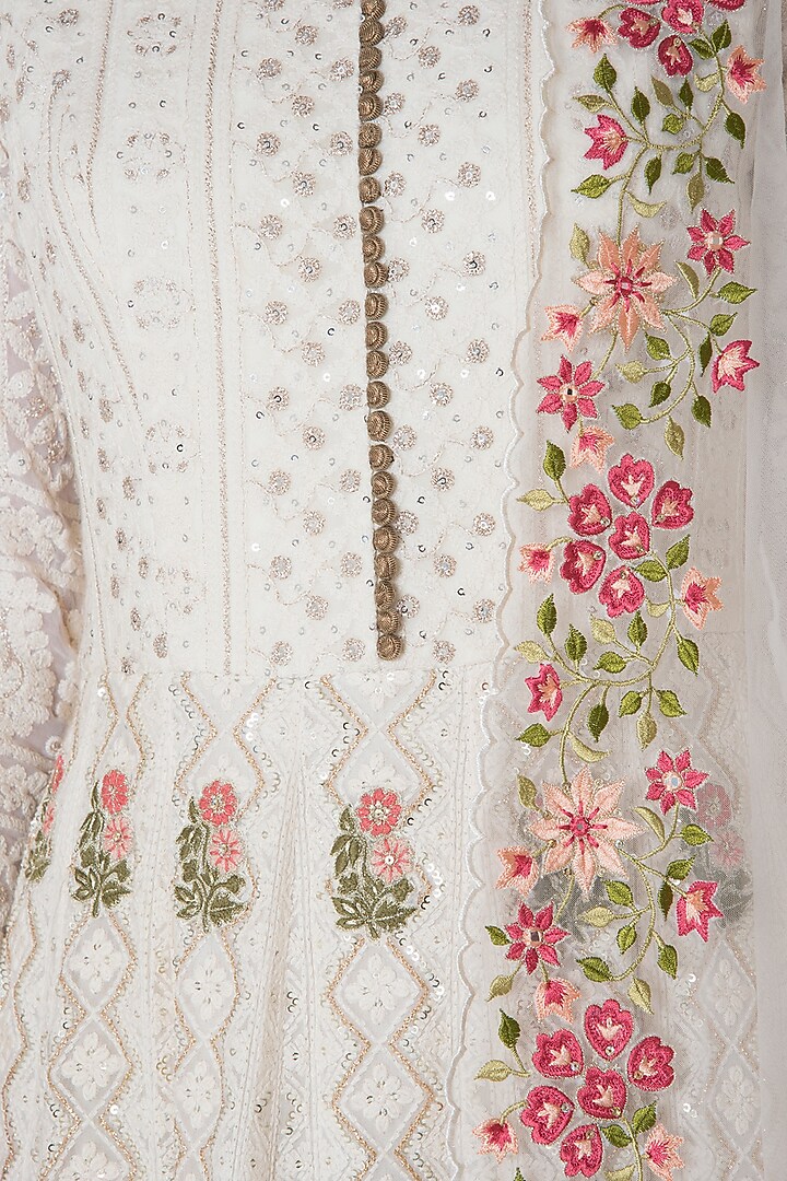 Ivory embroidered gown with dupatta available only at Pernia's Pop Up Shop.
