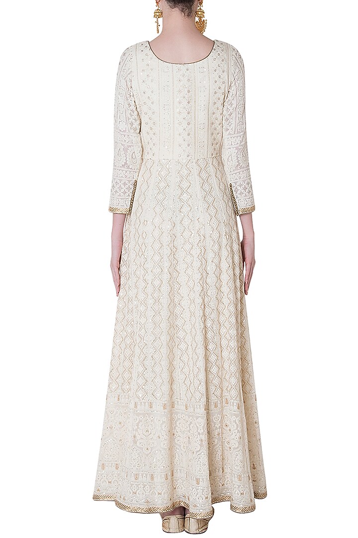Ivory embroidered gown with dupatta available only at Pernia's Pop Up Shop.