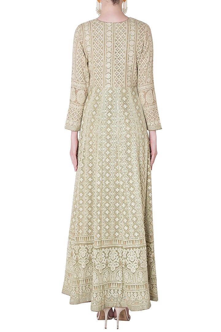 Olive embroidered gown with dupatta available only at Pernia's Pop Up Shop.