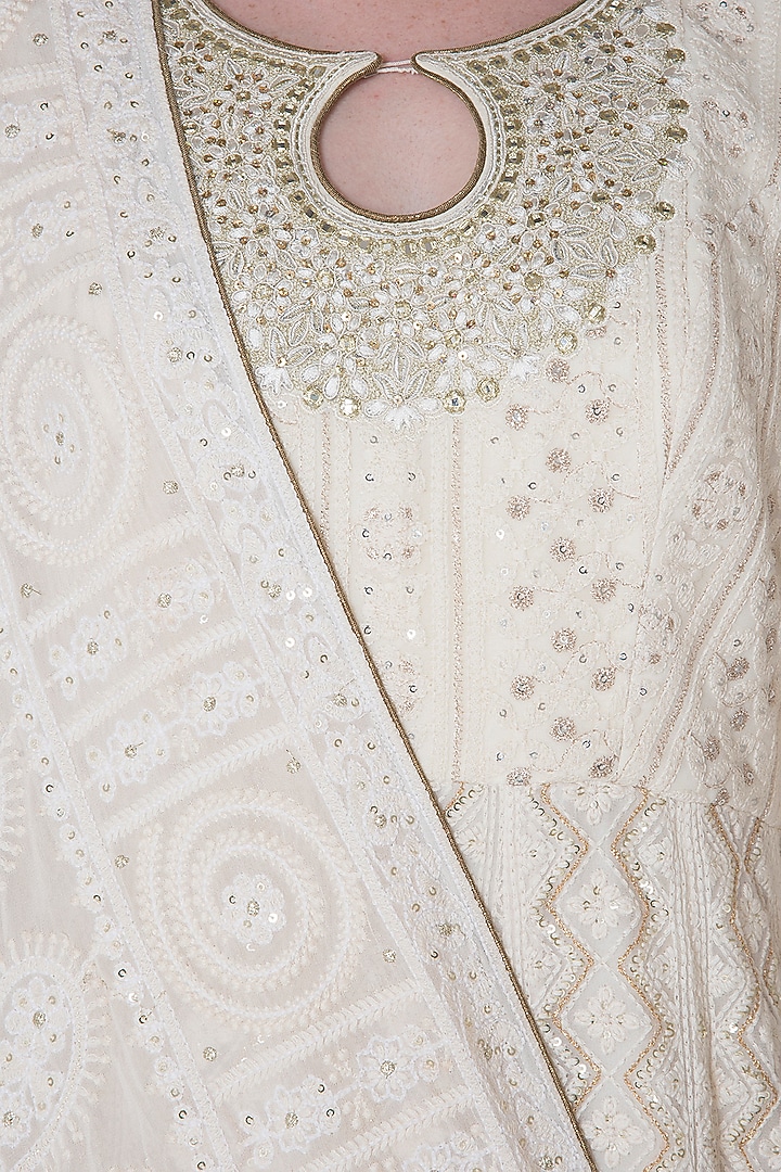 Ivory lucknowi embroidered gown with dupatta available only at Pernia's Pop Up Shop.
