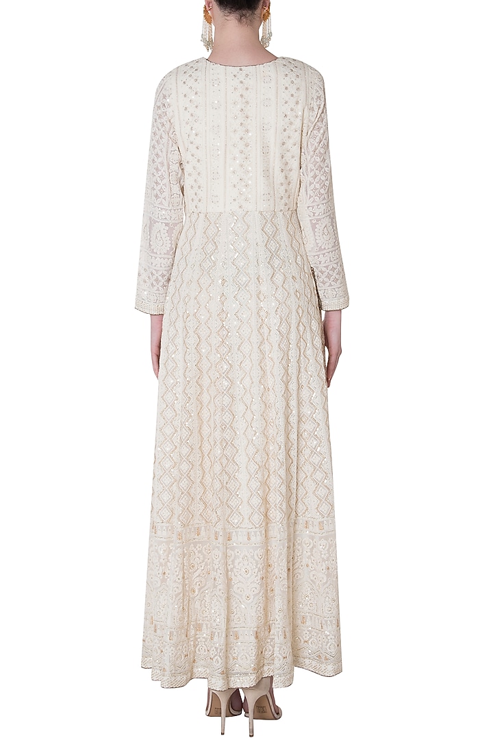 Ivory lucknowi embroidered gown with dupatta available only at Pernia's Pop Up Shop.