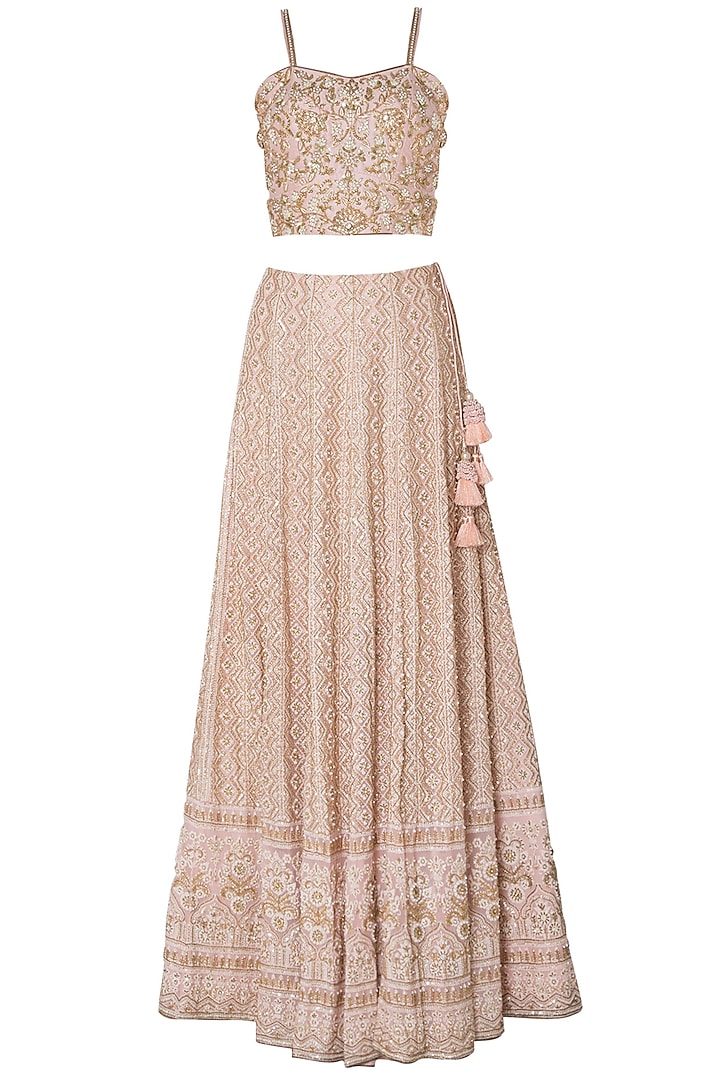 Rose pink embroidery georgette lehenga set by SOLE AFFAIR