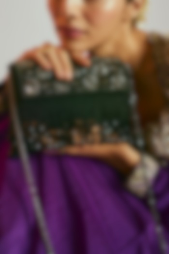 Black Satin Crystal Clutch by Sonnet at Pernia's Pop Up Shop