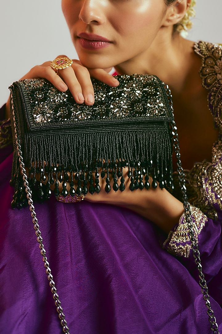 Black Satin Crystal Clutch by Sonnet at Pernia's Pop Up Shop