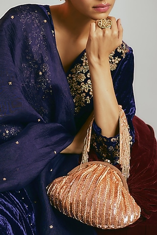 Rose Gold Satin Sequins Clutch by Sonnet