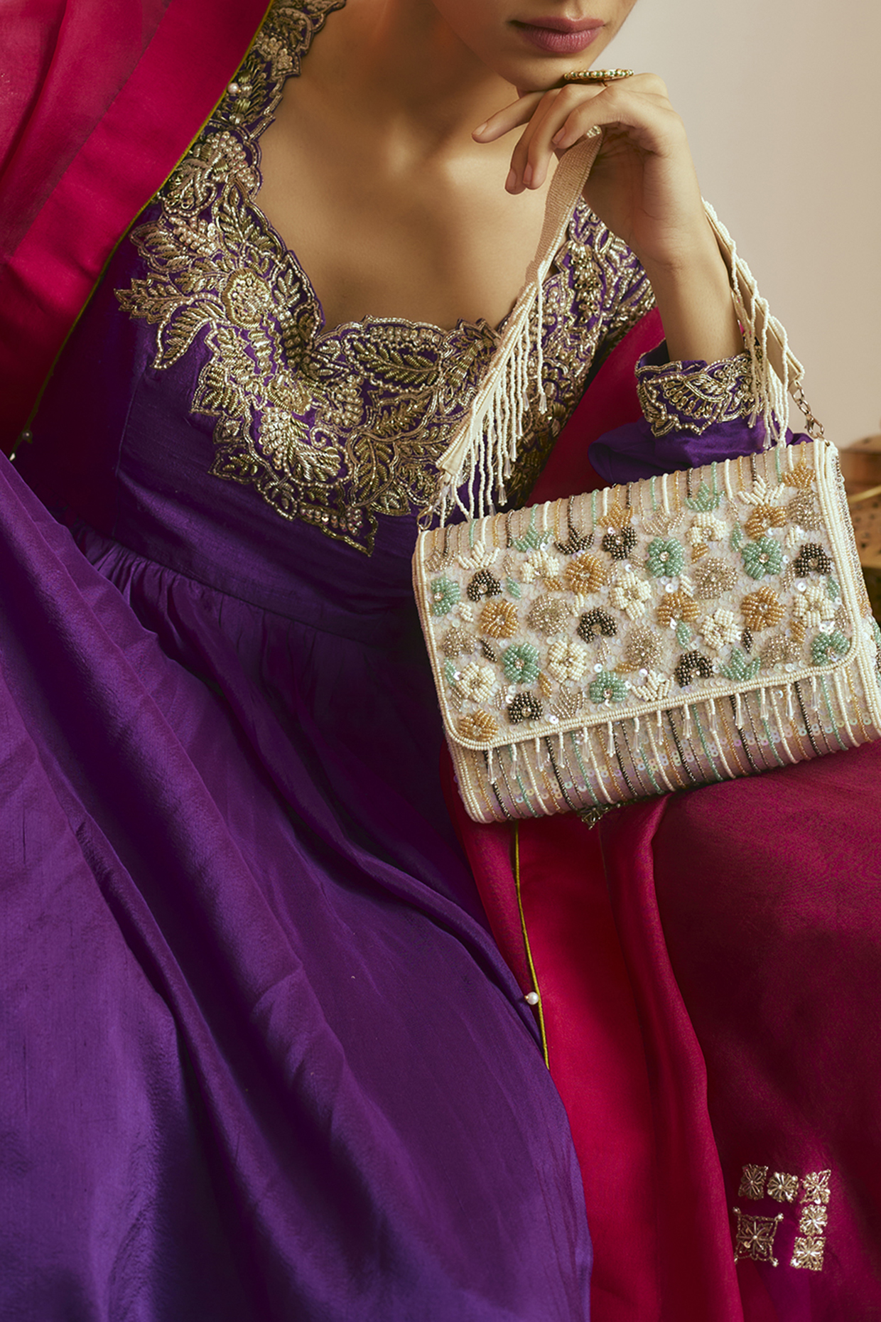 White Sequins & Beaded Clutch by Sonnet at Pernia's Pop Up Shop
