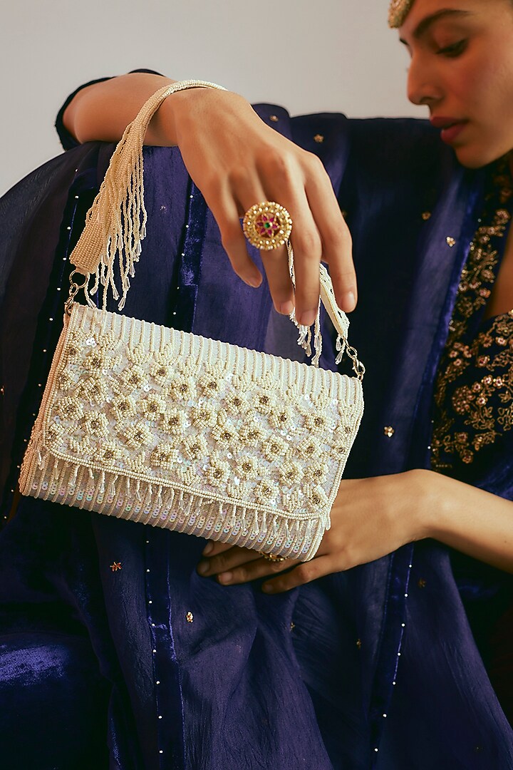 White Sequins & Beaded Clutch by Sonnet at Pernia's Pop Up Shop