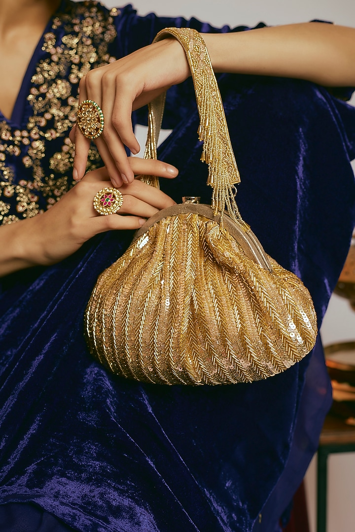 Golden Satin Sequins Clutch by Sonnet at Pernia's Pop Up Shop