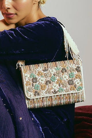 Multi-Colored Raw Silk Sequins & Beaded Clutch by Sonnet