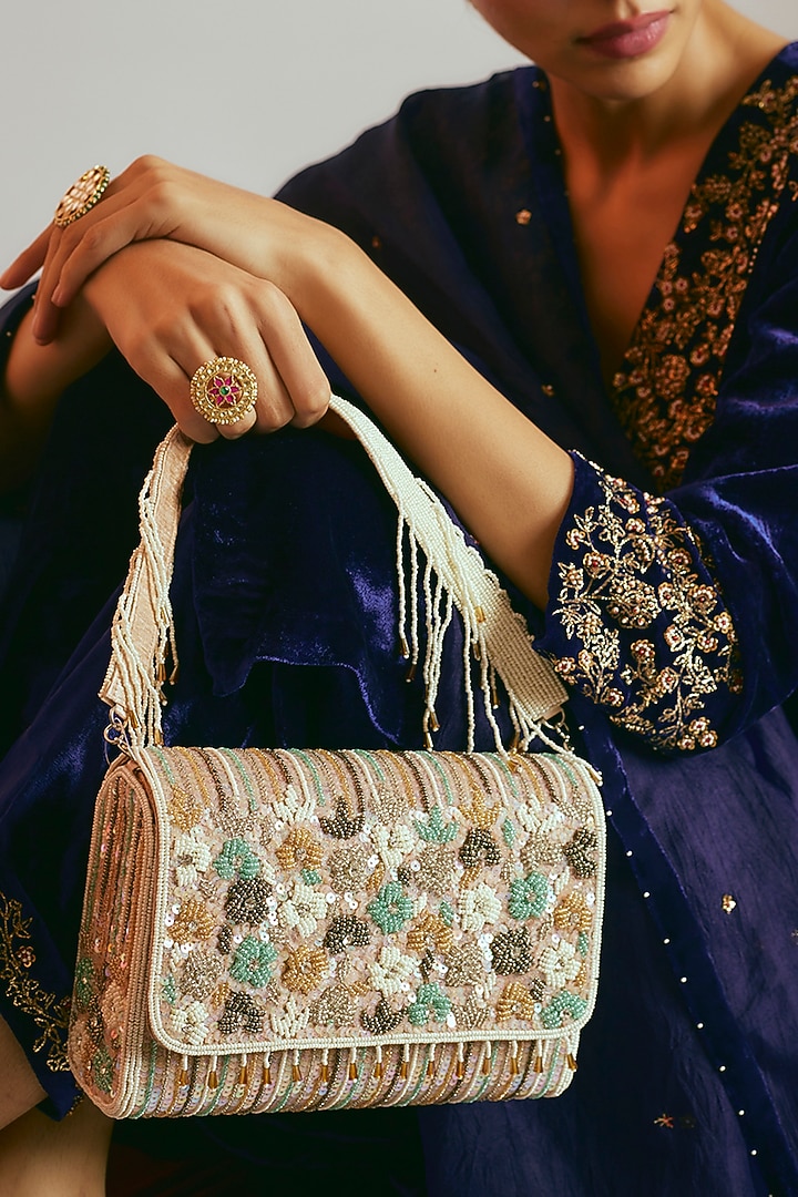 Multi-Colored Raw Silk Sequins & Beaded Clutch by Sonnet at Pernia's Pop Up Shop
