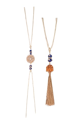 Gold Finish Floral Pacchi Rakhi & Lumba Set by SONNET
