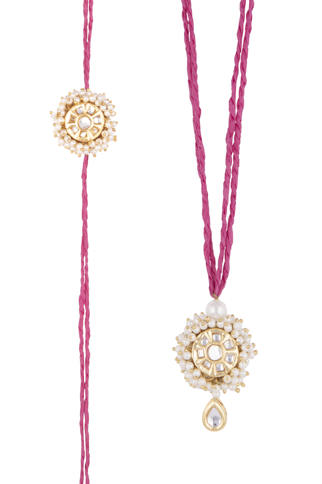 Gold Finish Baby Pearl Enamled Rakhi & Lumba Set by SONNET