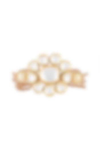 Matte Gold Finish Peach Crystal & Kundan Flower Adjustable Bracelet by Shillpa Purii